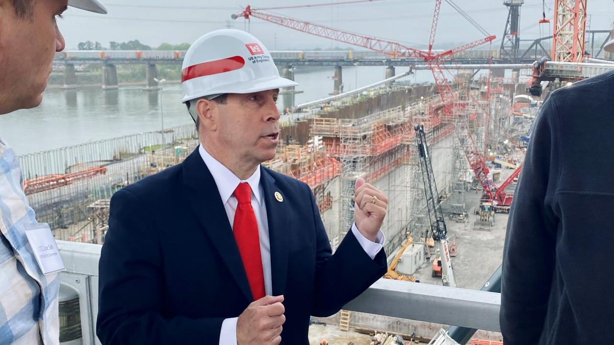 Congressman Chuck Fleischmann receives an update from the Army Corps of Engineers about ongoing construction of the Chickamauga Lock.